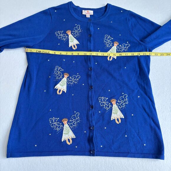 Quacker Factory Novelty Angel Christmas Cardigan Sweater Women's M Blue Fairy - Picture 7 of 9
